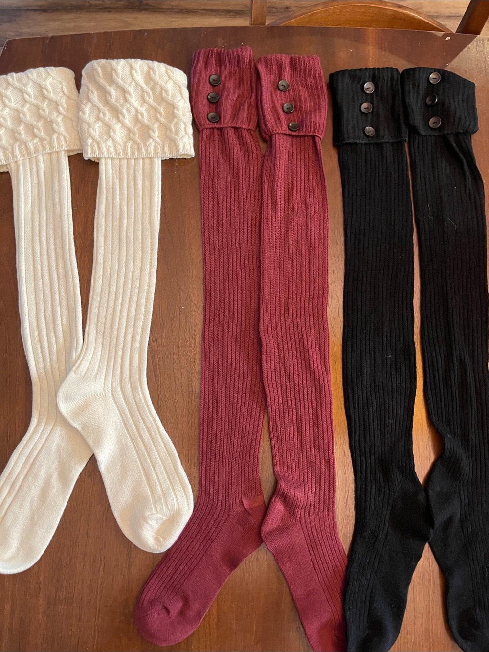 torrid over knee or above boot socks with detailed cuffs: cream, burgundy, black